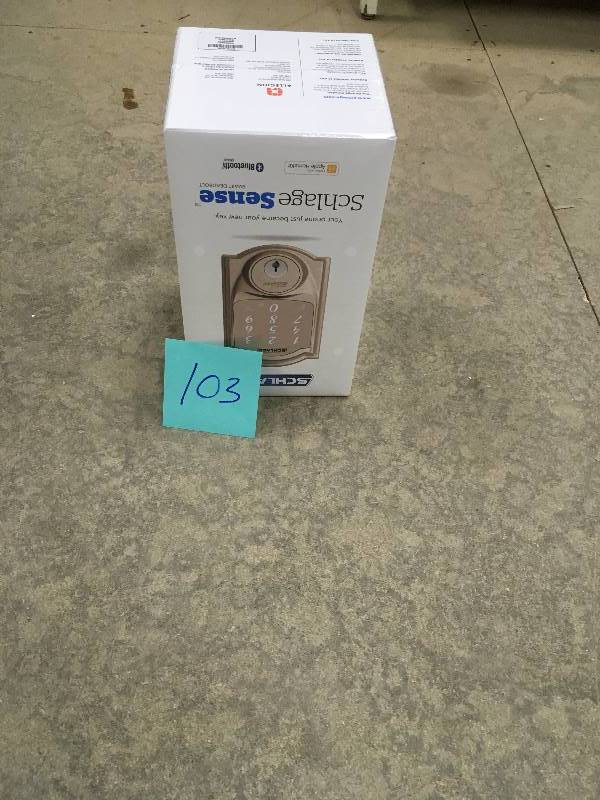 lot 103 image: Schlage Sense Smart Deadbolt with Camelot Trim in Satin Nickel In working conditions
