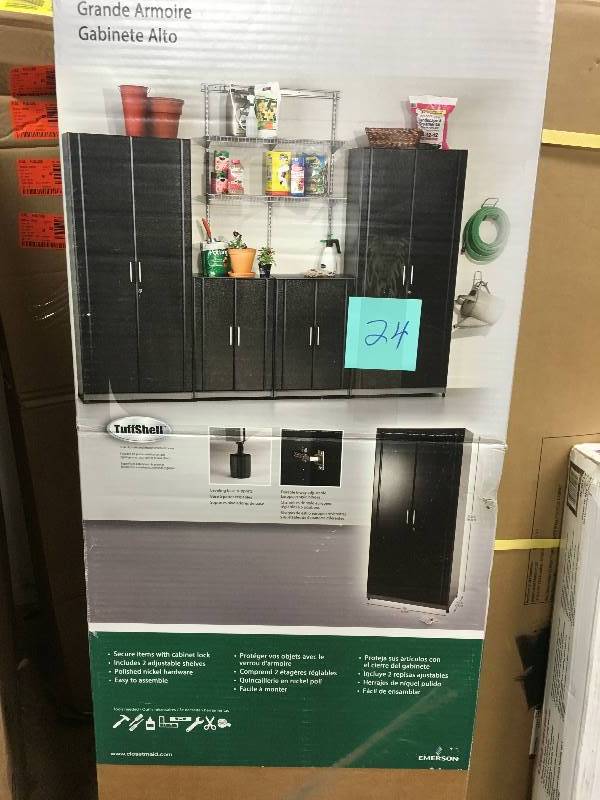 lot 24 image: ClosetMaid 73-14 in. H x 32 in. W x 18-34 in. D 2-Door Cabinet in Black 12740 open box never used