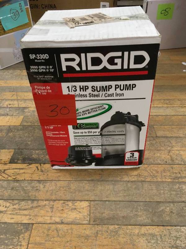 Ridgid 13 HP Submersible Sump Pump Open box never used
