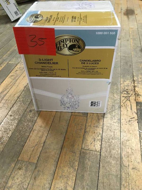 Hampton Bay 3-Light Chandlier White Finish Open box never used