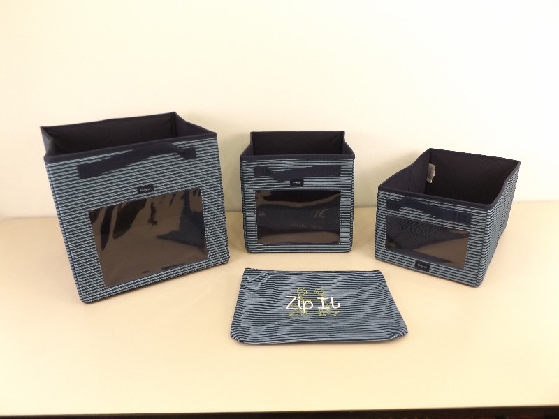 lot 8 image: 4 NEW Retired Thirty-One Sailor Stripe Storage Totes, and Zipper Pouch