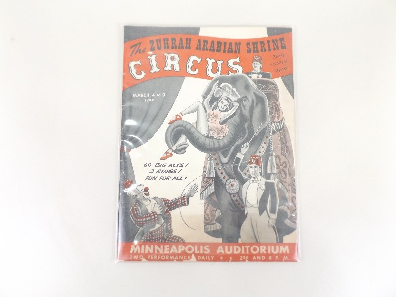 lot 15 image: 1946 Zuhrah Arabian Shrine Circus Program