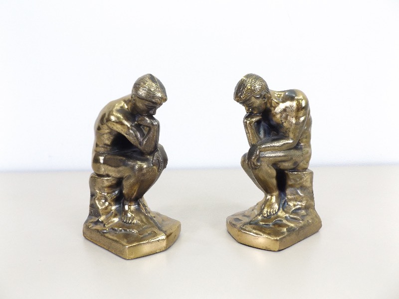lot 20 image: Vintage 1928 Brass The Thinker Bookends