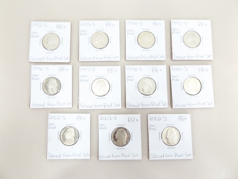 lot 39 image: 11 - US Gem Proof Jefferson Nickels 1992S - 2003S