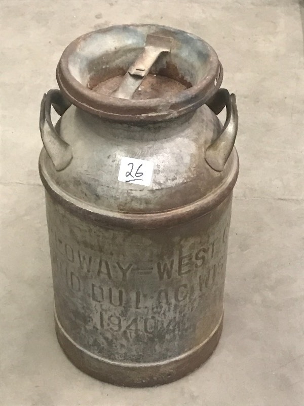 lot 26 image: Antique Galloway Steel Lidded Milk ...
