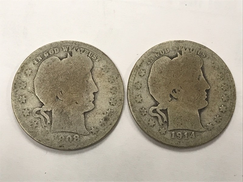 (2) Barber Quarters 1914  1908-O ...