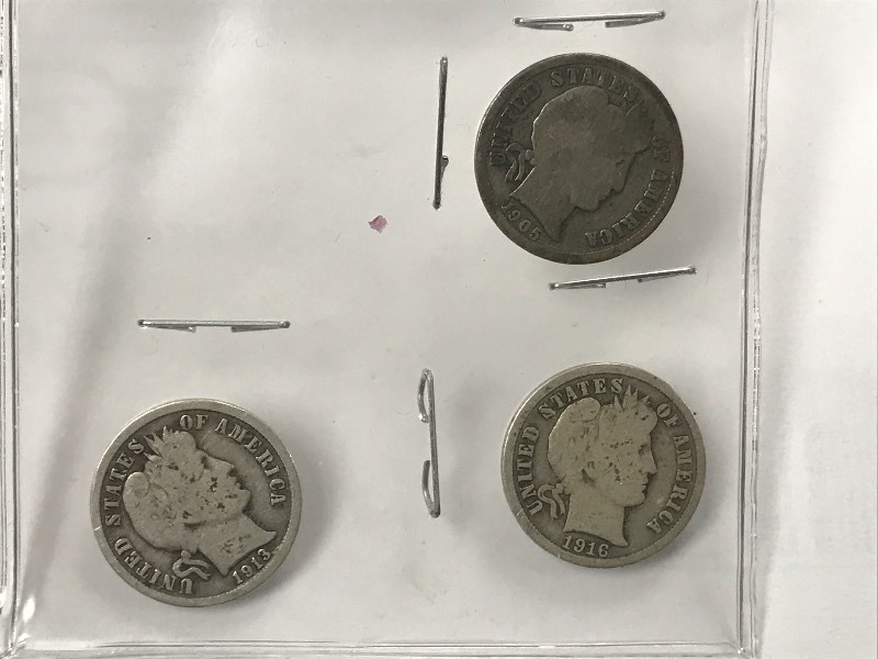 (3) Barber Dimes 1905-S  1913  1...