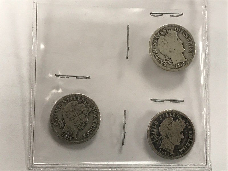 (3) Barber Dimes 1911  1912  191...
