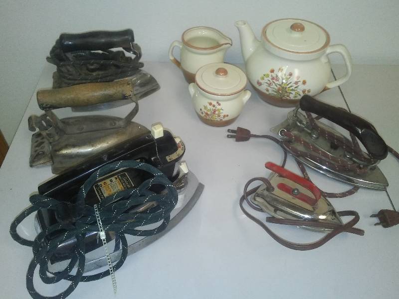 lot 49 image: Irons and Tea Set
