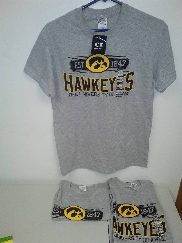 lot 110 image: NWT 3 Iowa Hawkeyes T shirts, Adult Small $45 Retail