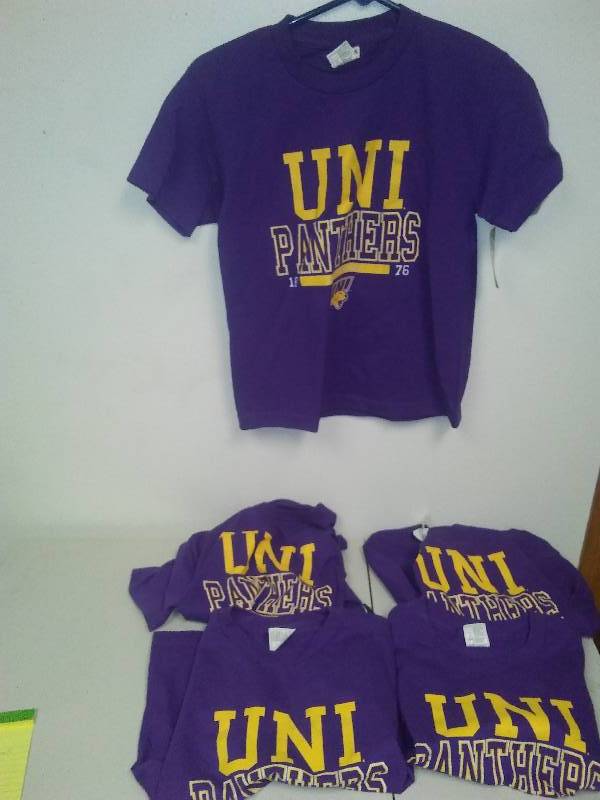 lot 111 image: NWT 5 UNI University of Northern Iowa T Shirts, youth Small, $75 Retail, 33 in chest size