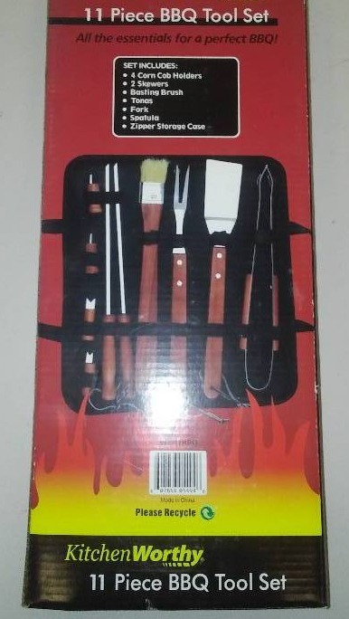 lot 129 image: Kitchenworthy 11 pc. BBQ set with case, NEW in box