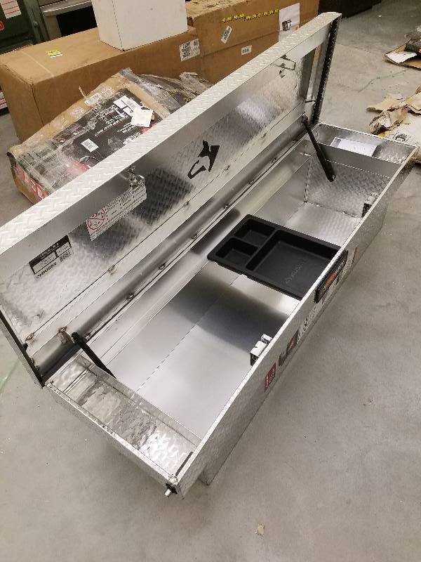 lot 88 image: Husky 71.3 in. x 13.8 in. x 15.7 in. Aluminum Full Size Low Profile Slim Saddle Truck Box