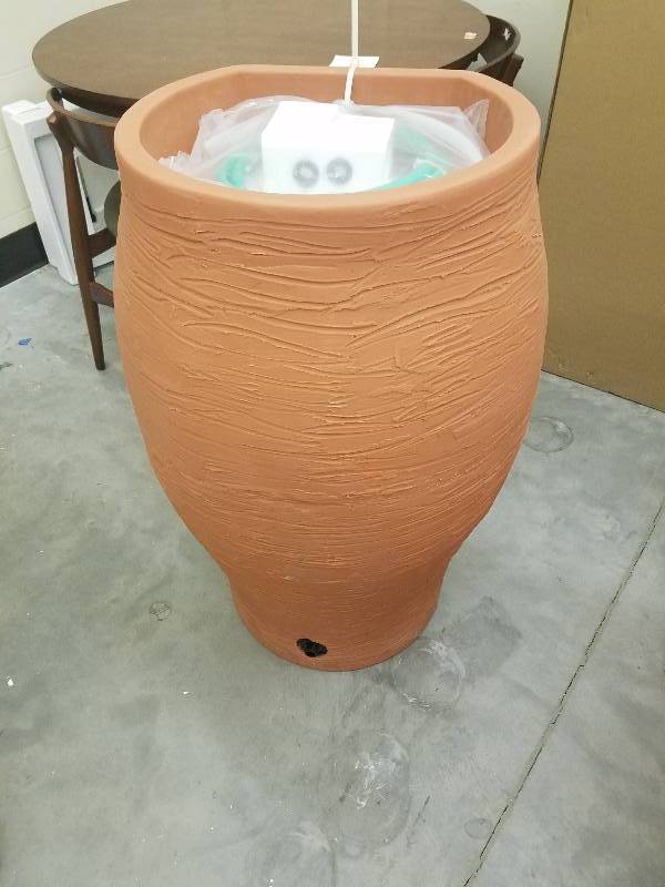 lot 108 image: 60 Gal. Terra Cotta Decorative Rain Barrel Kit with Planter and Diverter System