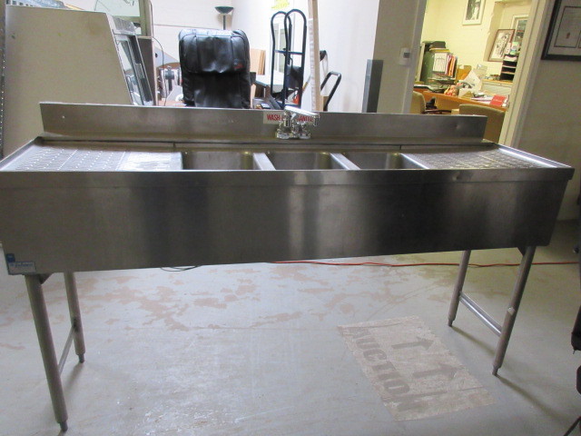 lot 716 image: STAINLESS STEEL, NSF,  WASH, RINSE, SANITIZE SINK