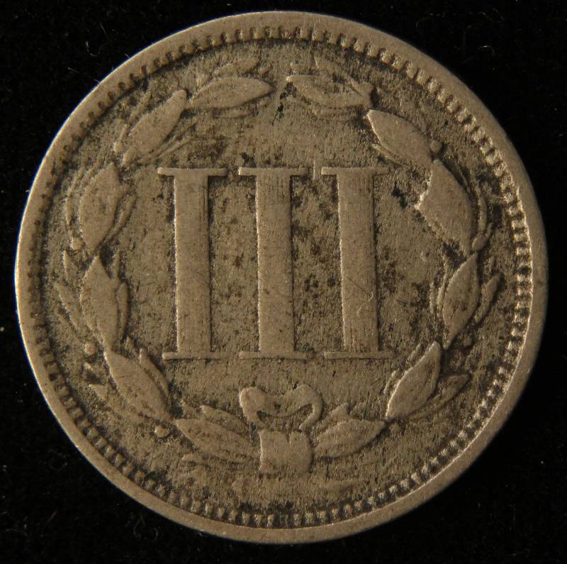 1866 US THREE CENT NICKEL FINE