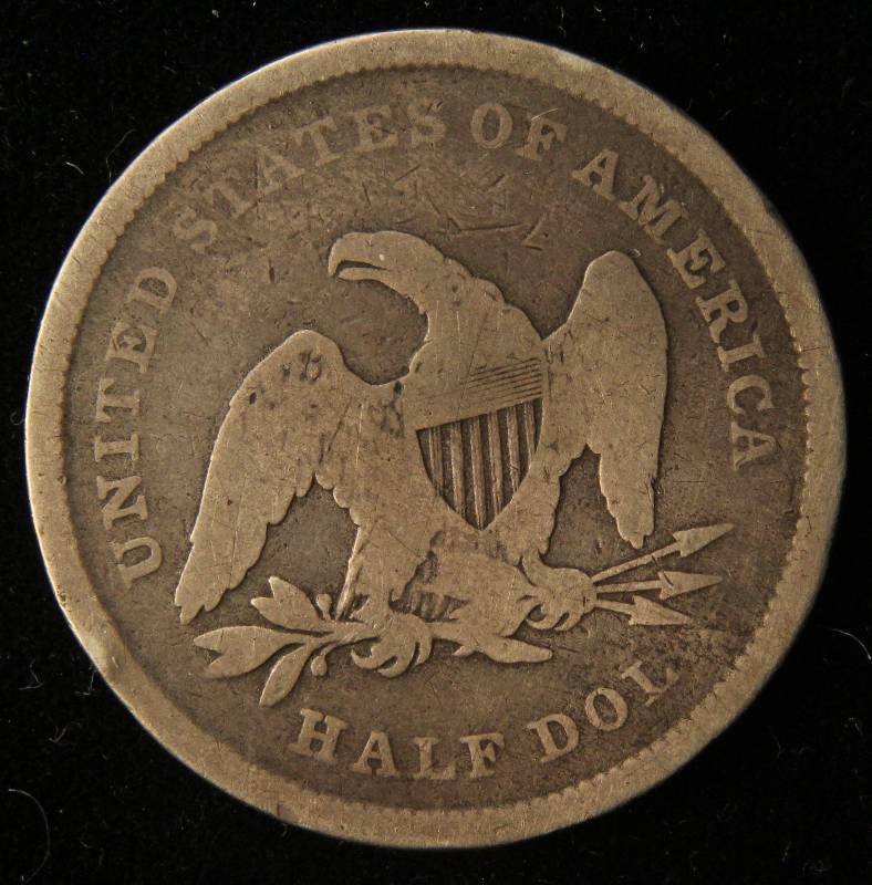 1839 US SEATED LIBERTY SILVER HALF DOLLAR TYPE 2 WITH DRAPERY