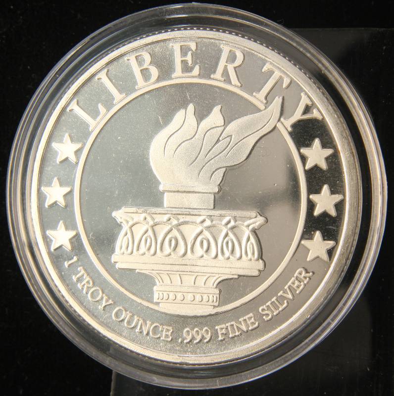 1 TROY OZ. .999 FINE SILVER LIBERTY IN AIRTITE HOLDER