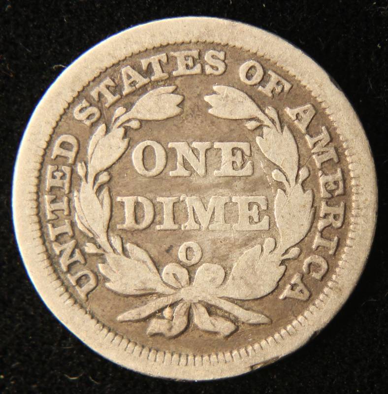 1856-O SMALL DATE SEATED LIBERTY SILVER DIME VF