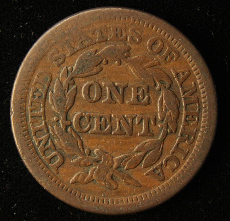 1853 BRAIDED HAIR LARGE CENT VF20