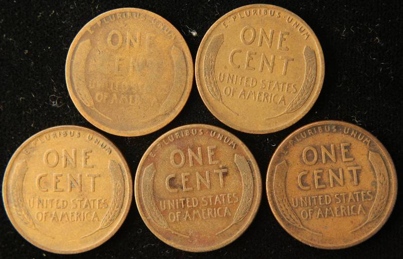 GROUP OF 5 WHEAT CENTS 1925 P-D-S, 1926 P-D
