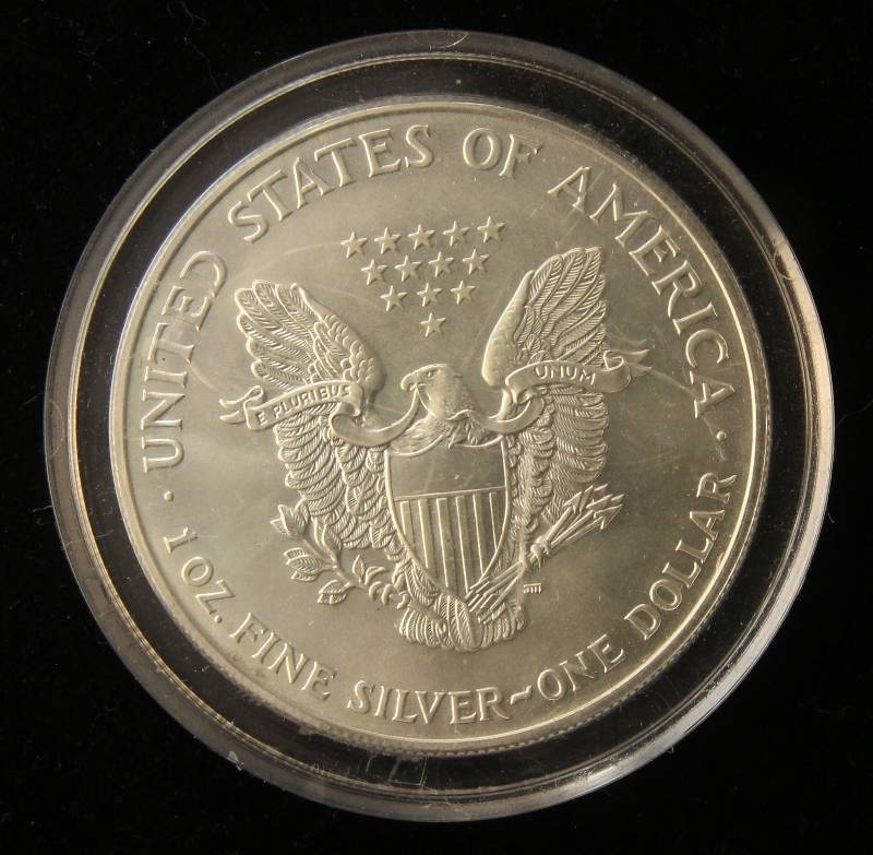 1999 COLOR ENHANCED SILVER EAGLE 1 TROY OZ. .999 FINE SILVER IN AIRTITE