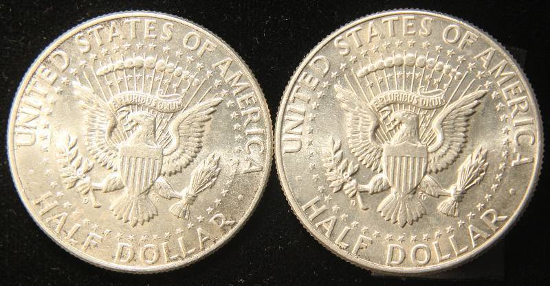 2 AU-BU 1964-D KENNEDY SILVER HALF DOLLARS