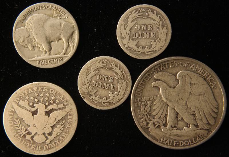 GROUP OF 5 MIXED DATETYPE US COINS AS PICTURED
