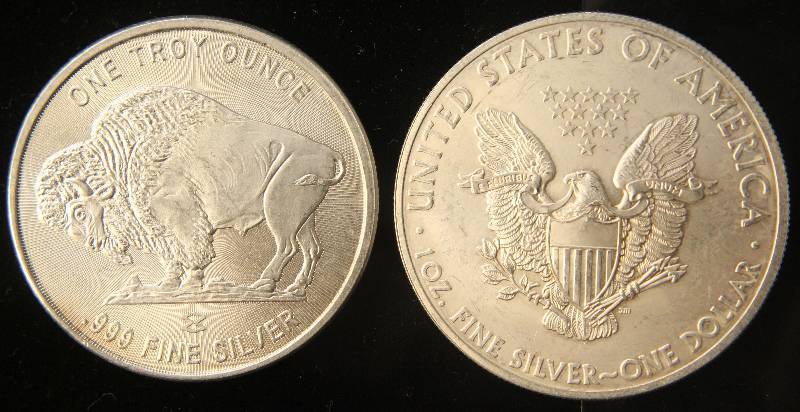 2 TROY OZ. .999 FINE SILVER (1 INDIAN BUFFALO & A 2013 SILVER EAGLE)