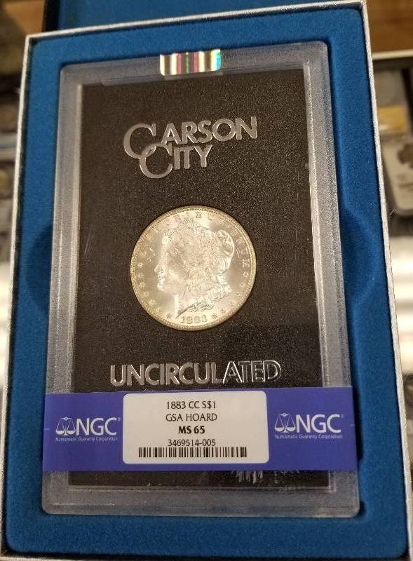 1883-CC CARSON CITY MORGAN SILVER DOLLAR GSA HOARD MS65 NGC RARE