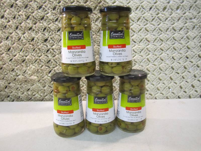 lot 103 image: Lot of 5 Jars Stuffed Manzanilla Ol...