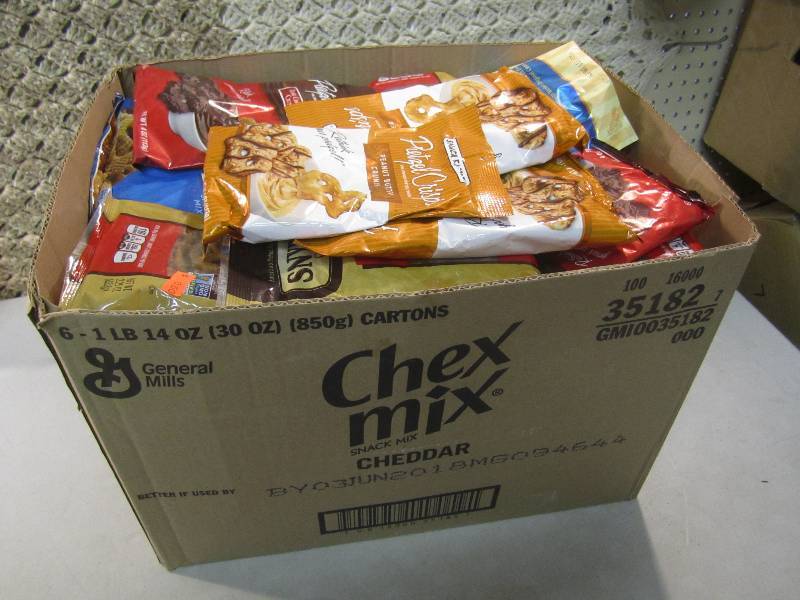 lot 125 image: Huge Lot Box Full of Chips Pretzels...