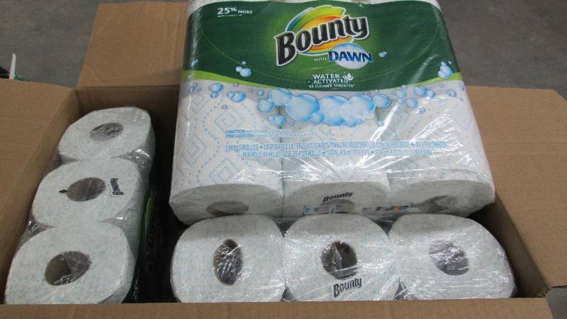 lot 54 image: Box of 12 Rolls Bounty with Dawn Wa...