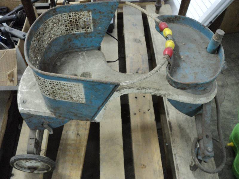 lot 127 image: vintage blue metal stroller - needs...