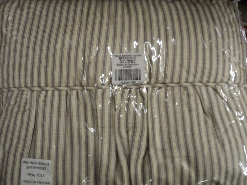 lot 170 image: queen size taupe striped bedspread...