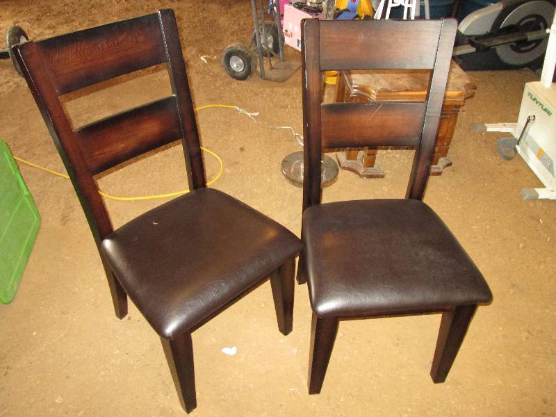 lot 31 image: 2 wood chairs with padded seats...