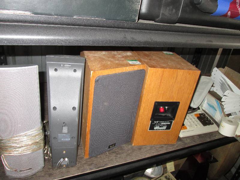 lot 59 image: Speakers, adding machine and shelf ...