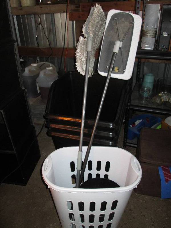 lot 68 image: Lot of plastic stacking bins and cl...