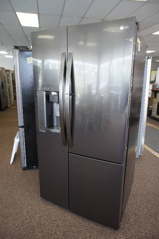 lot 3 image: NEW - SCRATCH AND DENT - LG MODEL # (LSXS26366D) - Side-by-Side Refrigerator - 35.9 - 26.1 cu ft - Black Stainless Steel - TESTED WORKS - MSRP $ 1999.99