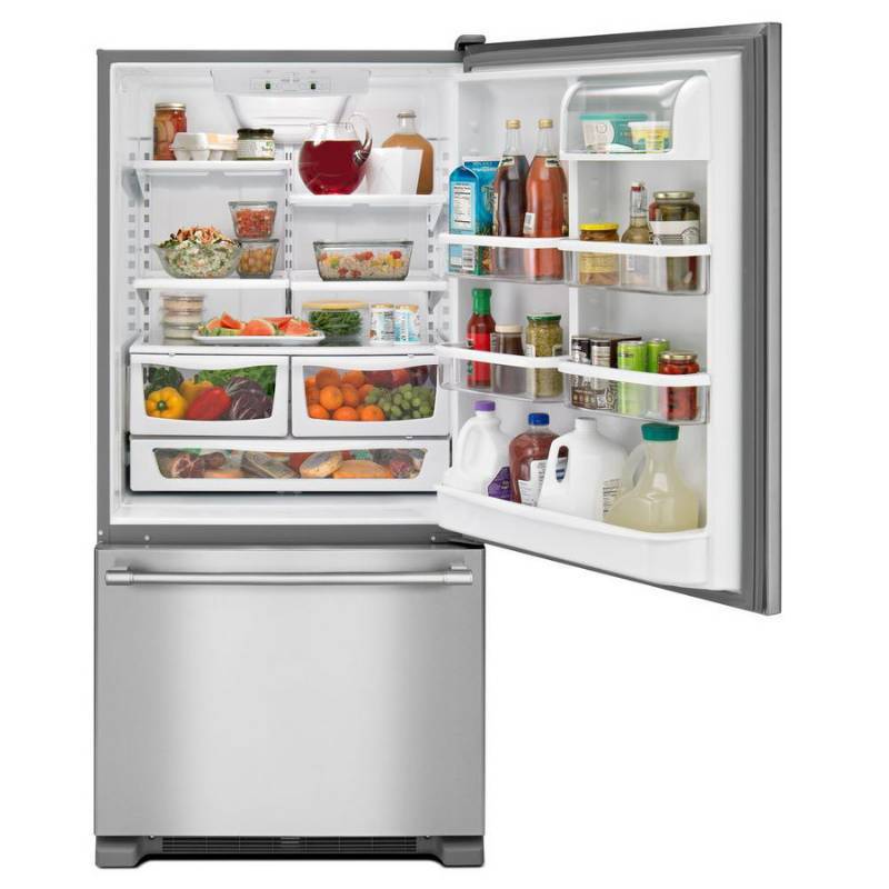 lot 6 image: BRAND NEW - WITH WARRANTY -  MAYTAG MODEL # (MBF1958FEZ)  - Maytag 30-Inch Wide Bottom Mount Refrigerator - 19 Cu. Ft. MBF1958FEZ - Fingerprint Resistant Stainless Steel - MSRP $ 1599.99
