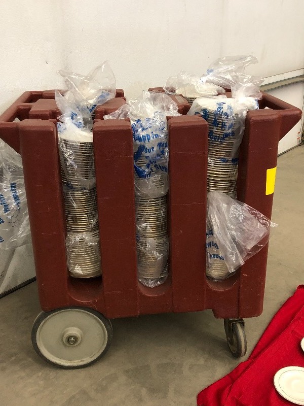 Cambro Commercial Wheeled Dish Cart, Full Of Approx (400) Gold-Rim Ivory 6 Bread & Butter Plates