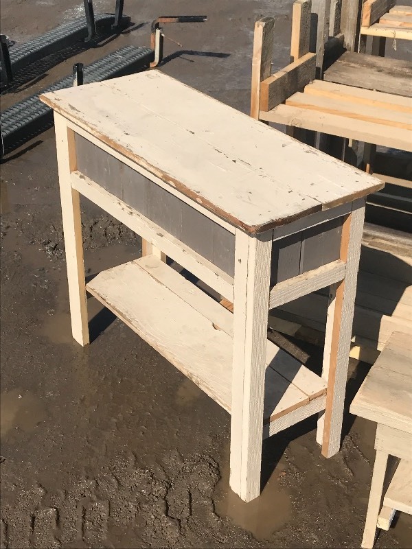 (4) Potting Benches & (1) Wooden Outdoor Bench