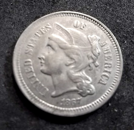 1867 3-Cent Piece Choice AU-MS