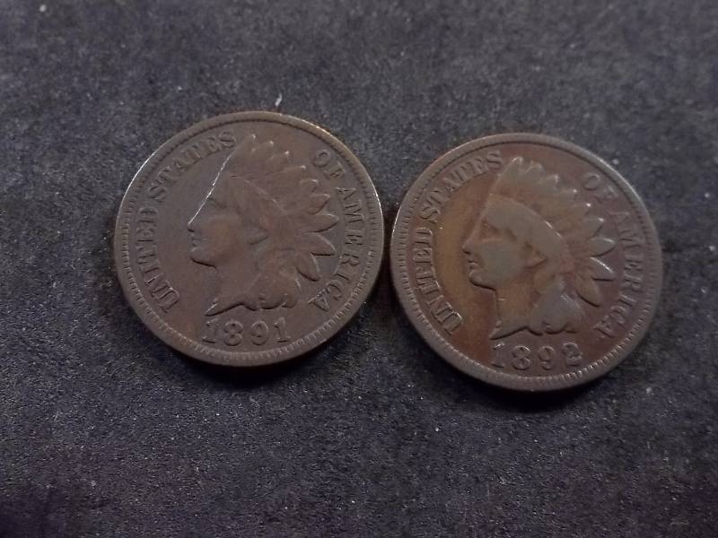 1891, 1892 Indian Head Cents