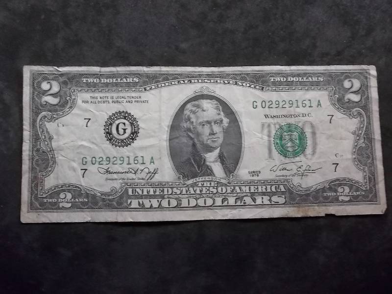 2 Dollar US Note Green Seal Series 1976