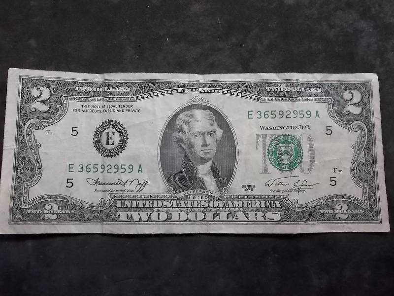 2 Dollar US Note Green Seal Series 1976