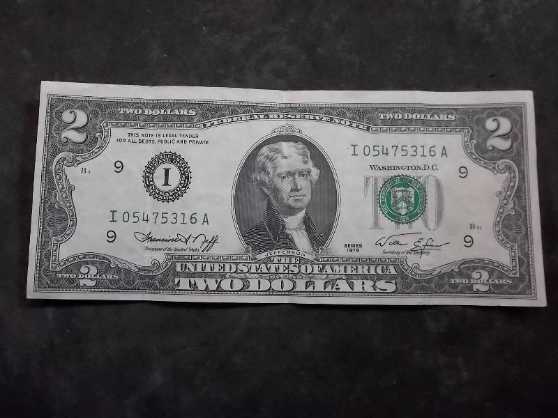2 Dollar US Note Green Seal Series 1976