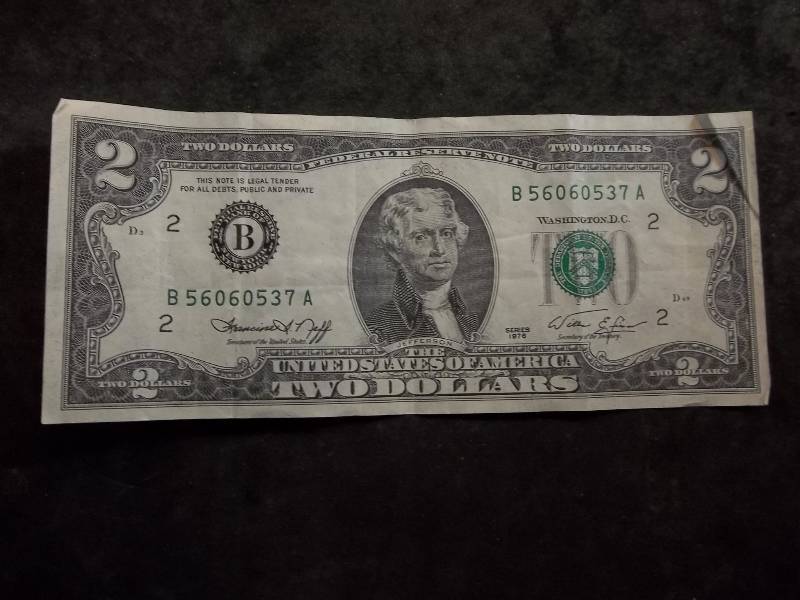 2 Dollar US Note Green Seal Series 1976