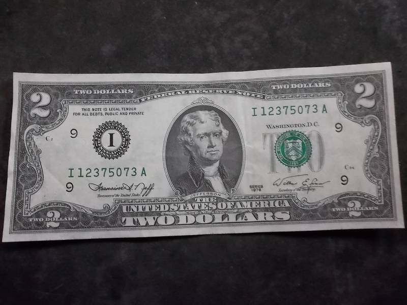 2 Dollar US Note Green Seal Series 1976