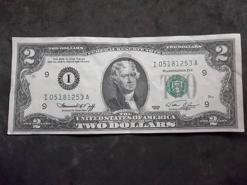 2 Dollar US Note Green Seal Series 1976